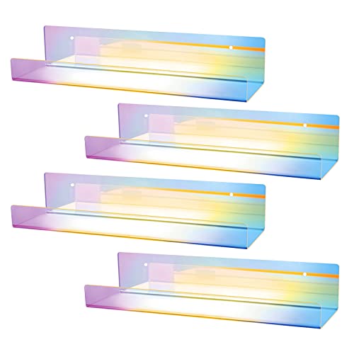 NatldGs 4 Pcs Iridescent Acrylic Shelves for Wall Decor, 15" Wall Bookshelf Rainbow Acrylic Floating Shelves for Bedroom, Bathroom or Living Room (Wall Mounted)… - 4 PCS