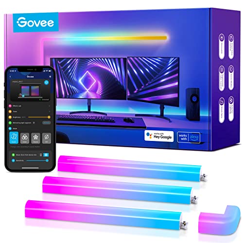 Govee Glide RGBIC LED Wall Lights, Smart RGBIC Wall Sconces for Gaming TV Bedroom Streaming, Work with Alexa and Google Assistant, Strip Lights with Music Sync, Multicolor Glides, 6 Pcs and 1 Corner - 6Pcs+1Corner