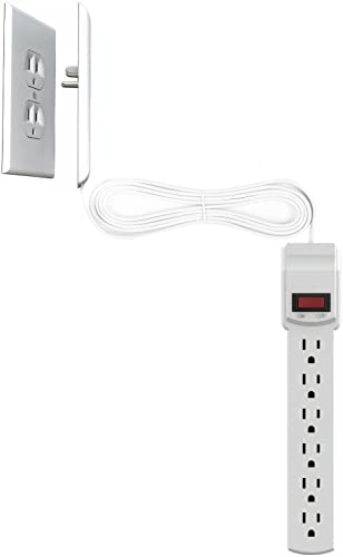Sleek Socket 6 Outlet Surge Protector, Ultra-Thin Outlet Concealer with Cord Concealer Kit, 6-Foot Cord, Universal Size, UL Certified (Ideal for Home Office & Home Theater) - Surge protector