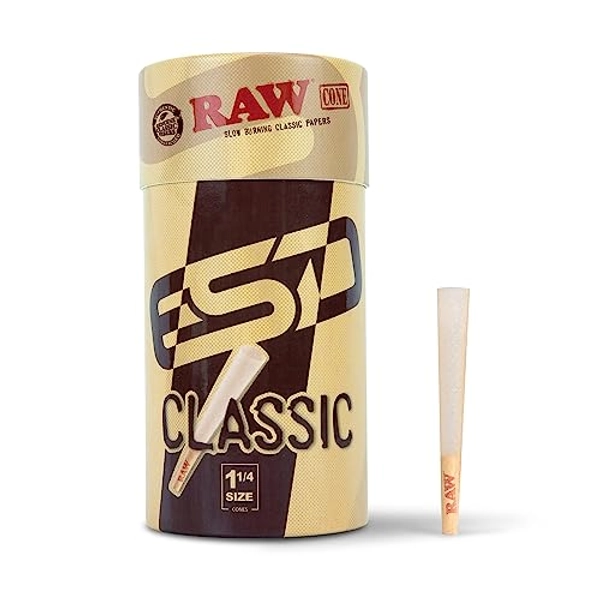 RAW Cones Classic 1-1/4 Size | 150 Pack | Natural Pre Rolled Rolling Paper with Tips & Packing Tubes Included