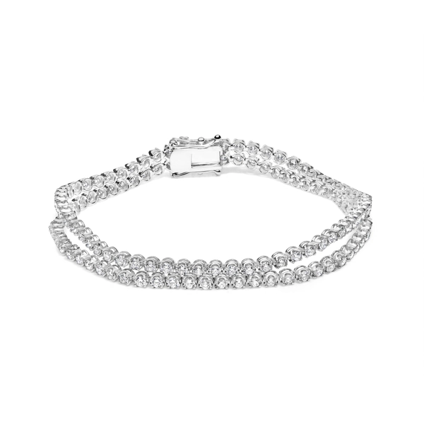 18K White Gold 5 3/5 Cttw Natural Diamond Double Row Link Tennis Bracelet (G-H Color, VS1-VS2 Clarity) - 7 Inches
