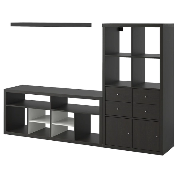 KALLAX TV storage combination - black-brown 224x39x147 cm