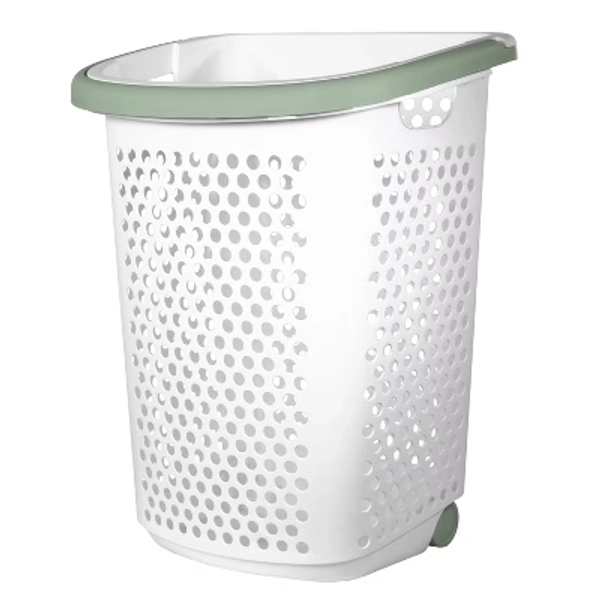 Home Logic Rolling Laundry Hamper White: Clothes Hamper with Wheels, Plastic, 18.63 Volume, Open-Top, 1 Handle