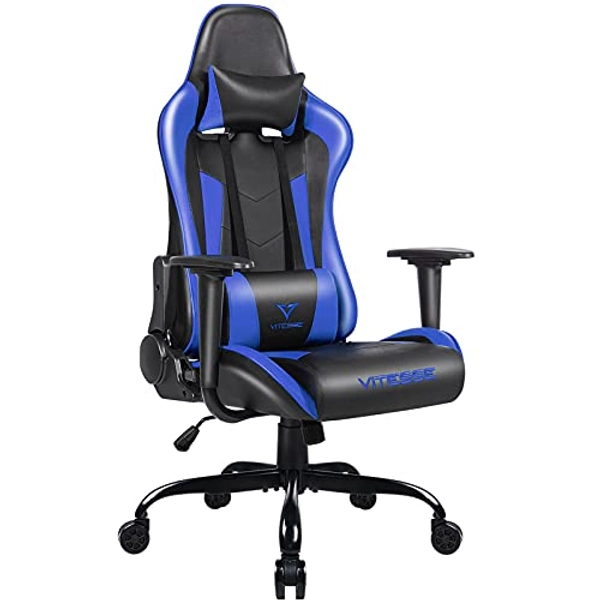 PUKAMI Gaming Chair High Back Gaming Chair for Teens Ergonomic Racing Chair Computer Desk Chair with Massage Lumbar Support and Headrest Girl Gamer Chair with Height Adjustable (Blue)