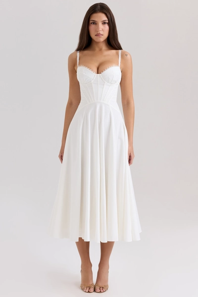 Steffani White Stretch Cotton Midi Sundress