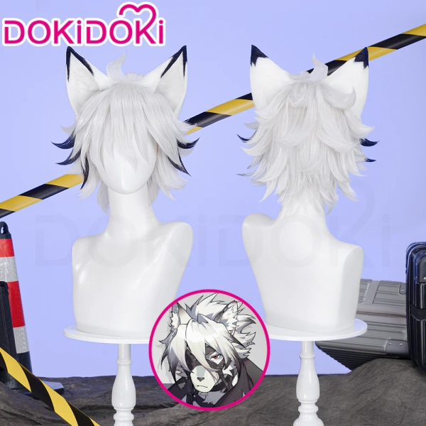 【Ears Ready For Ship】DokiDoki Game Zenless Zone Zero Cosplay Von Lycaon Wig Short Straight White Black Hair/ Ear ZZZ