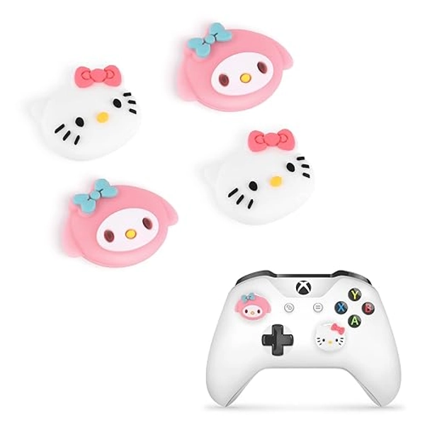DLseego Hi Cat & Rabbit 4PCS Thumb Grips Caps for Xbox One PS5 PlayStation4 DualSense Switch Pro Wireless Controller Steam Deck, Soft Silicone Anti-Slip Button Cap Japanese Cartoon 3D Joystick Cover