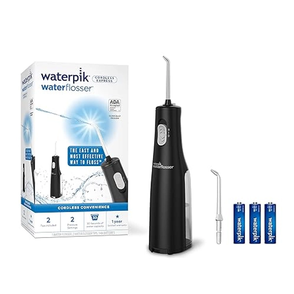 Waterpik Cordless Water Flosser, Battery Operated & Portable for Travel & Home, ADA Accepted Cordless Express, Black WF-02, Packaging May Vary
