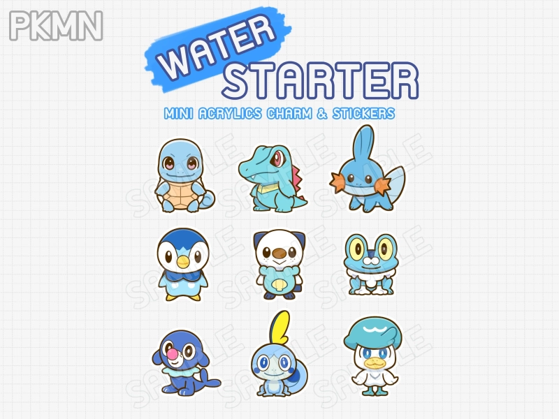 [Totodile, Mudkip, Oshawott] 3-pack Acrylic Keychain
