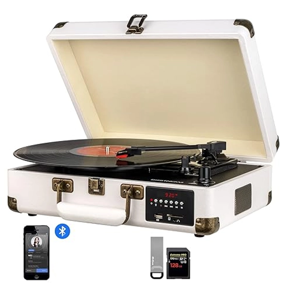 DIGITNOW! Bluetooth Platine Vinyle,Retro LP Platine 3 Vitesse avec Haut-parleurs Intégrés,Portable Tourne-Disque Vinyle à MP3 Convertisseur, Codage SD/USB et Radio