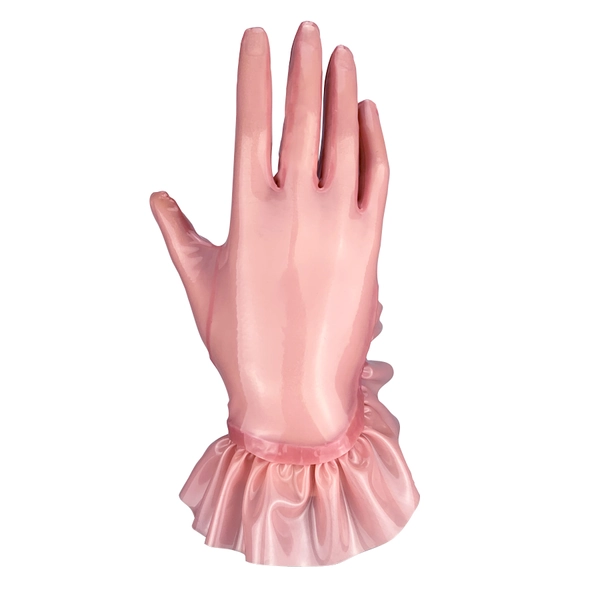 Latex Drama Frill Wrist Gloves in st pink
