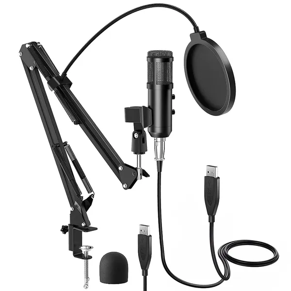 USB Microphone for Computer, BENGOO LM-1 PC Microphone kit Professional Podcast Streaming Condenser with Adjustable Arm, Noise Reduction Mic, Mute Key, Plug & Play for Gaming YouTube Karaoke Recording - 