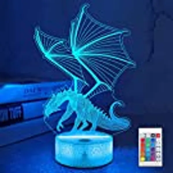 Lampeez Dragon Bedside Lamp 3D Illusion Night Light,16 Colors Changing Remote Control Optical Light ,Room Decor Unique Birthday Xmas Gift for Boys Girls Kids