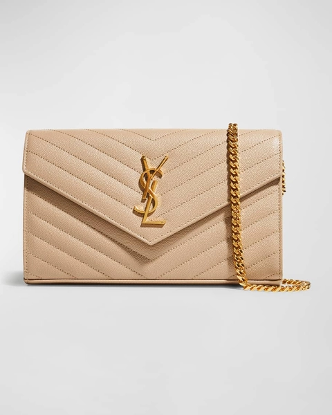 YSL Monogram Large Wallet on Chain in Grained Leather