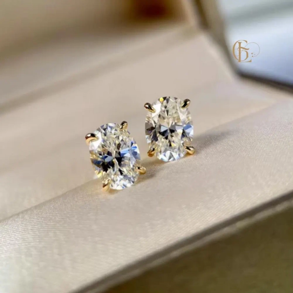 Oval Cut Moissanite Stud Earrings, 18k Gold Plated Oval Studs, Moissanite Stud Earrings, Oval Diamond Wedding Earrings, Handmade Earrings