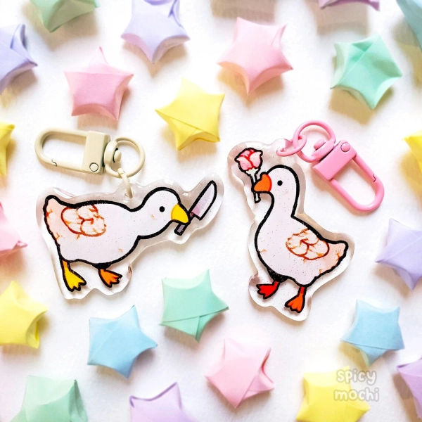 Choose Your Goose Acrylic Keychain Set of 2 / 2in Double-Sided Epoxy Glitter Matching Charms / Bird Lover Gift / Cute Animal Keychains