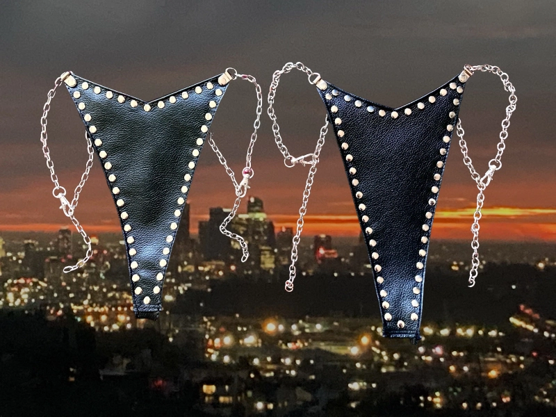 BLVD ANGEL Black Leather Chain Thong