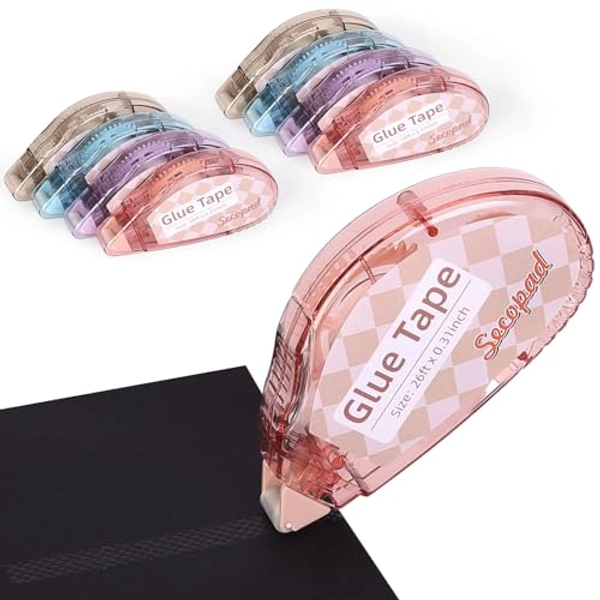 Secopad Scrapbook Tape, 8 Pack Double Sided Tape Roller for Crafts, Adhesive Tape Glue Runner Scrapbooking Supplies Journaling School Office for Kids and Adults, 0.3IN x 26FT