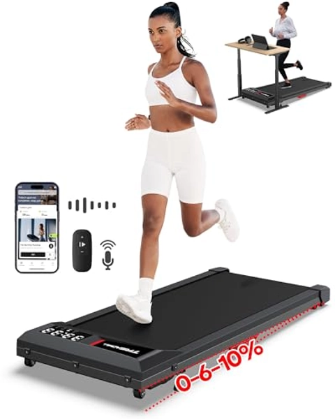 WELLFIT 10%/12% Incline Walking Pad Treadmill,340+ lbs Capacity & Voice Controlled,3.0HP Low Noise Standing Under Desk Treadmills for Apartment Office Home,Works with Apps & Remote,No Installationv