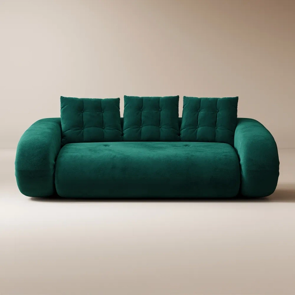 Hernest | In Stock Modern Velvet Upholstered Convertible Compression Sofa Bed Couch 2 Seater Sleeper Deep Seat Sofa Couches in Orange Guest Living Room Bed