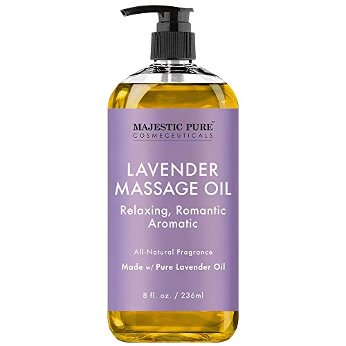 MAJESTIC PURE Lavender Massage Oil - Hydrating, Calming, Warming, Relaxing & Rejuvenating Body Oil - Premium Grade, Made with Natural Oils - Skin Care for Men and Women - Made in USA - 8 fl oz - Lavender - 8 Fl Oz (Pack of 1)
