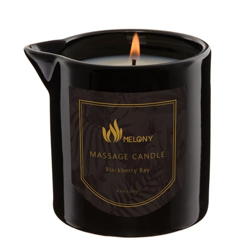 MELONY Massage Oil Candle for Pure Relaxation- 8.1 oz- Moisturizing Essential Oil Body Massage Candle for Home Spa- Amazing Gift for Women & Men (BlackBerry & Bay) - Blackberry & Bay
