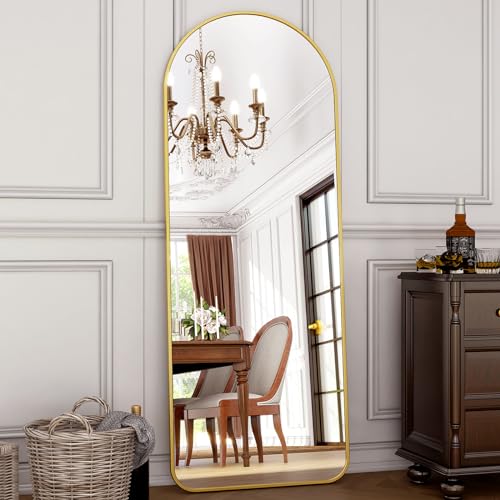 HARRITPURE 64"x21" Arched Full Length Mirror Floor Mirrors with Aluminum Alloy Frame Free-Standing Wall Mounted or Leaning Large Bedroom Dressing Mirror Modern & Contemporary Decor for Home,Gold - Gold-round Edge - 64“x21”