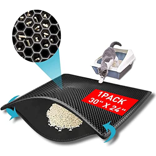 Kaxionage Cat Litter Mat, 24x30 Inch Litter Box Mat,Honeycomb Double Layer Trapping Litter Mat Design,Waterproof Urine Proof Kitty Litter Mat,Easy Clean Scatter Control (Black, 24x30 Inch (Pack of 1)) - Black - 24x30 Inch (Pack of 1)