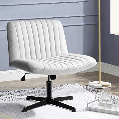 PUKAMI Criss Cross Chair,Armless Cross Legged Office Desk Chair No Wheels,Fabric Padded Modern Swivel Height Adjustable Mid Back Wide Seat Computer Task Vanity Chair for Home Office(Grey) - Grey - Classic
