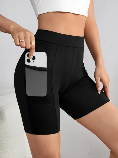 SHEIN PETITE Contrast Mesh Biker Shorts With Phone Pocket