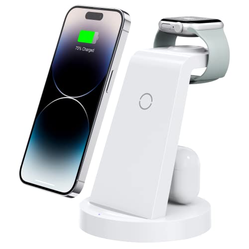 3 in 1 Charging Station for iPhone - Wireless Charger for Apple Products Multiple Devices - Charging Dock Stand for AirPods (for iPhone 14 13 pro 12 11 X Max) - White