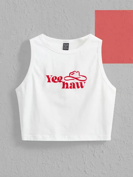 SHEIN X Morgan Mondays Co Hat & Slogan Graphic Tank Top
