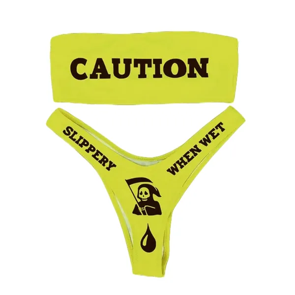Funny Bikini Sets for Women, Cheeky Graphic Crop Bra Top and High Waisted Thong Brief Swimwear - G Small