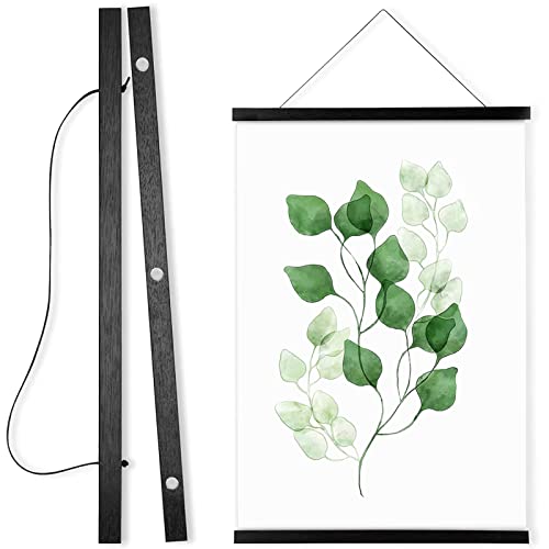 WITCOLOR Magnetic Poster Hanger Frame, 14 Inch Wide Black Wood Magnet Poster Frame for Posters, Prints, Photos, Pictures, Maps, Scrolls, and Canvas Artwork - Teak Black - 14 Inch