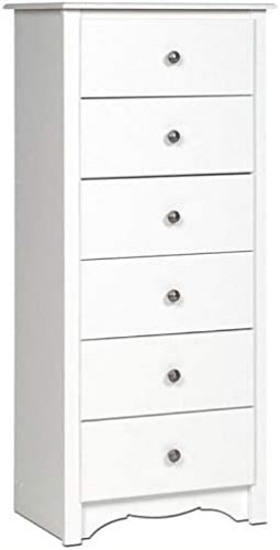 Prepac Monterey 6 Drawer Tall Chest For Bedroom, Dresser, 17.75" D x 23.25" W x 53" H, White - White