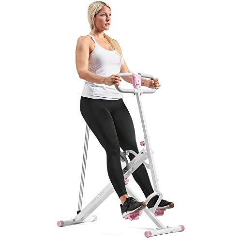 Sunny Health & Fitness Row-N-Ride Squat Assist Trainer for Glutes Workout With Adjustable Resistance, Easy Setup & Foldable Exercise Equipment, Glute & Leg Exercise Machine - Pink - One Size