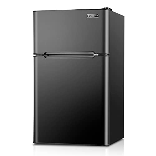 EUHOMY Mini Fridge with Freezer, 3.2 Cu.Ft Mini refrigerator with freezer, Dorm fridge with freezer 2 door For Bedroom/Dorm/Apartment/Office - Food Storage or Cooling Drinks (Black). - Black