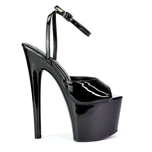 Womens Sky High Platform Heels Ladies Stiletto Strappy Ankle Strap Peep Toe Shoes Size 3-8 - 4 UK - Black Patent