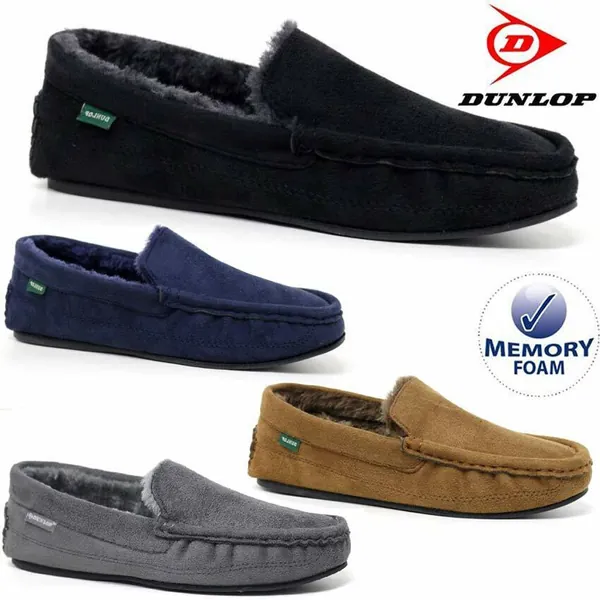 MENS MOCCASINS SLIPPERS LOAFERS FAUX SUEDE SHEEPSKIN FUR LINED WINTER SHOES SIZE