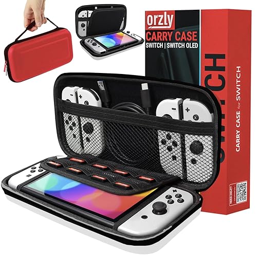 Orzly Carry Case Compatible with Nintendo Switch and New Switch OLED Console -Protective Hard Portable Travel Carry Case Shell Pouch with Pockets for Accessories and Games - POKE