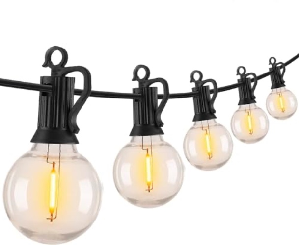 Brightown Outdoor String Lights - 100Ft Waterproof Connectable Dimmable LED Patio Lights with 50 G40 Globe Shatterproof Plastic Bulbs, Edison Hanging Lights for Outside Backyard Porch Party Decoration - 100 ft-LED