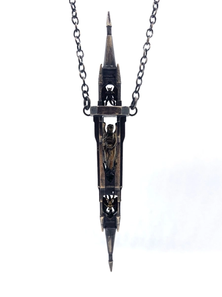As Above So Below Necklace in bronze Witchy Gothic Chain Athame Ritual Castle Pendant Goth Witch Pirate Medieval