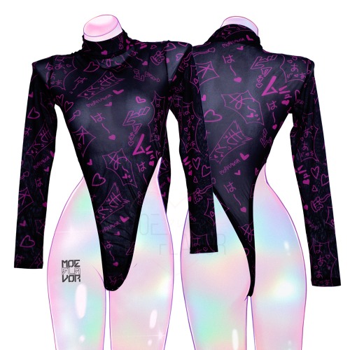 Mesh Manga Noises Bodysuit - Pink / 2XL/3XL
