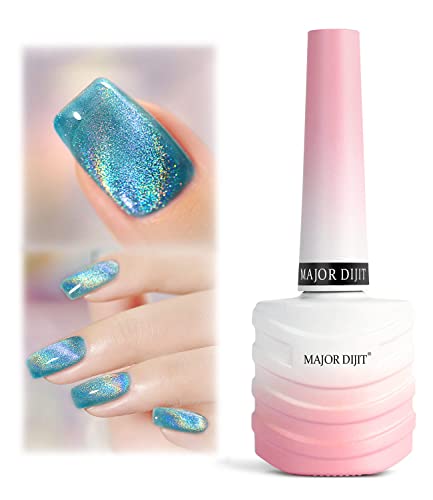Gel Polish 15ml/0.5fl oz Holographic Blue 9D Cat Eye Shiny Glitter Soak Off Nail Polish with Magnetic Stick for Nail Salon (Blue Holographic Cat Eye) - Blue Holographic Cat Eye