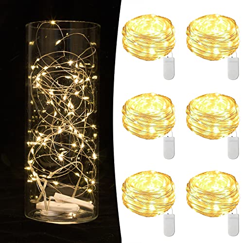 6 Pack Fairy Lights Battery Operated String Lights 7ft 20 Led Mason Jar Lights Waterproof Silver Wire Light Fireflies DIY Party Wedding Christmas Valentines Day Decoration(6 Pack,Warm White) - Warm White - 6pack