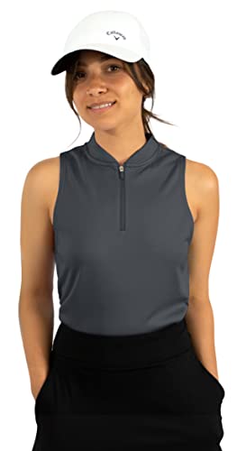 Three Sixty Six Womens Sleeveless Collarless Golf Polo Shirt with Zipper - Quick Dry Tank Tops for Women - Small - Sleeveless Zip - Smoked Pearl Grey