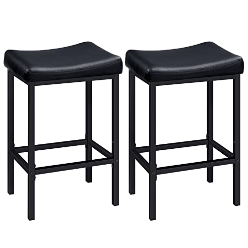 HOOBRO Bar Stools, Set of 2 Bar Chairs, Counter Height Stools, Saddle Stools with Curved Surface, Kitchen Stools, 24.8 Inches, 2.4" Thick Upholstery, for Kitchen, Dining Room, Cafe Black BB10BY01 - Black