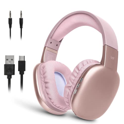 iJoy Ultra Wireless Headphones with Microphone- Rechargeable Over Ear Wireless Bluetooth Headphones with 10Hr Playtime, SD Slot, Backup Wire- Soft Cushion Wireless Headset with Mic (Pink) - Pink