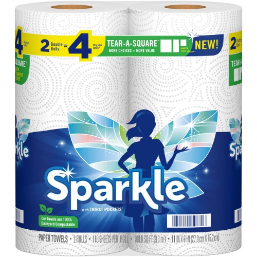Sparkle® Tear-A-Square® Paper Towels, 2 Double Rolls = 4 Regular Rolls, 2 Count (Pack of 1)