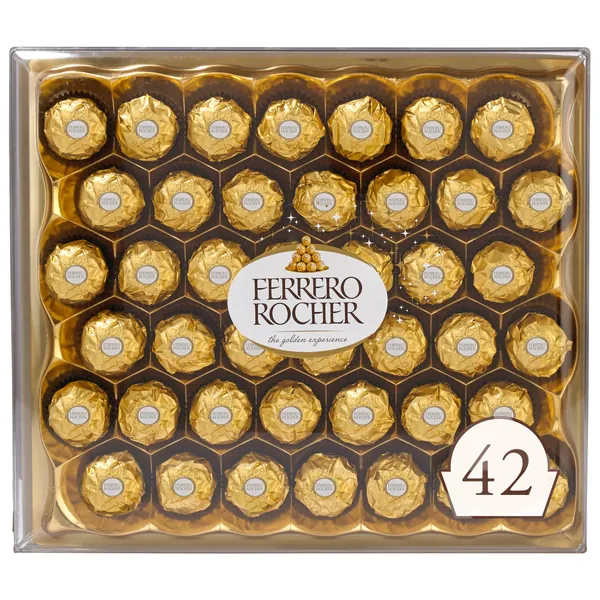 Ferrero Rocher Fine Hazelnut Milk Chocolate, Perfect Valentine's Day Gift, 42 Count, Chocolate Valentine's Day Candy Gift Box, 18.5 oz